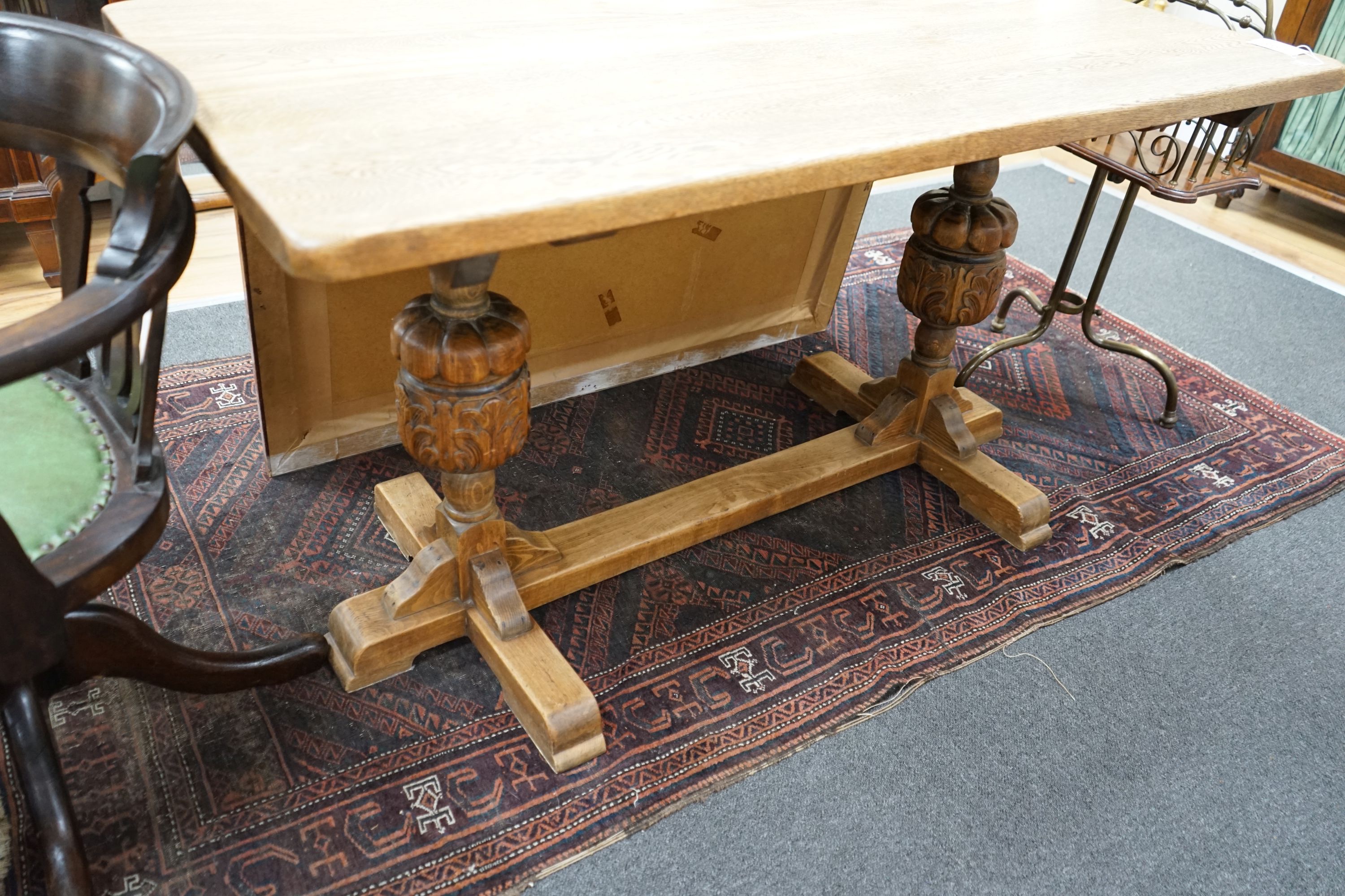 A small 1920s light oak rectangular refectory dining table, width 138cm depth 68cm height 74cm